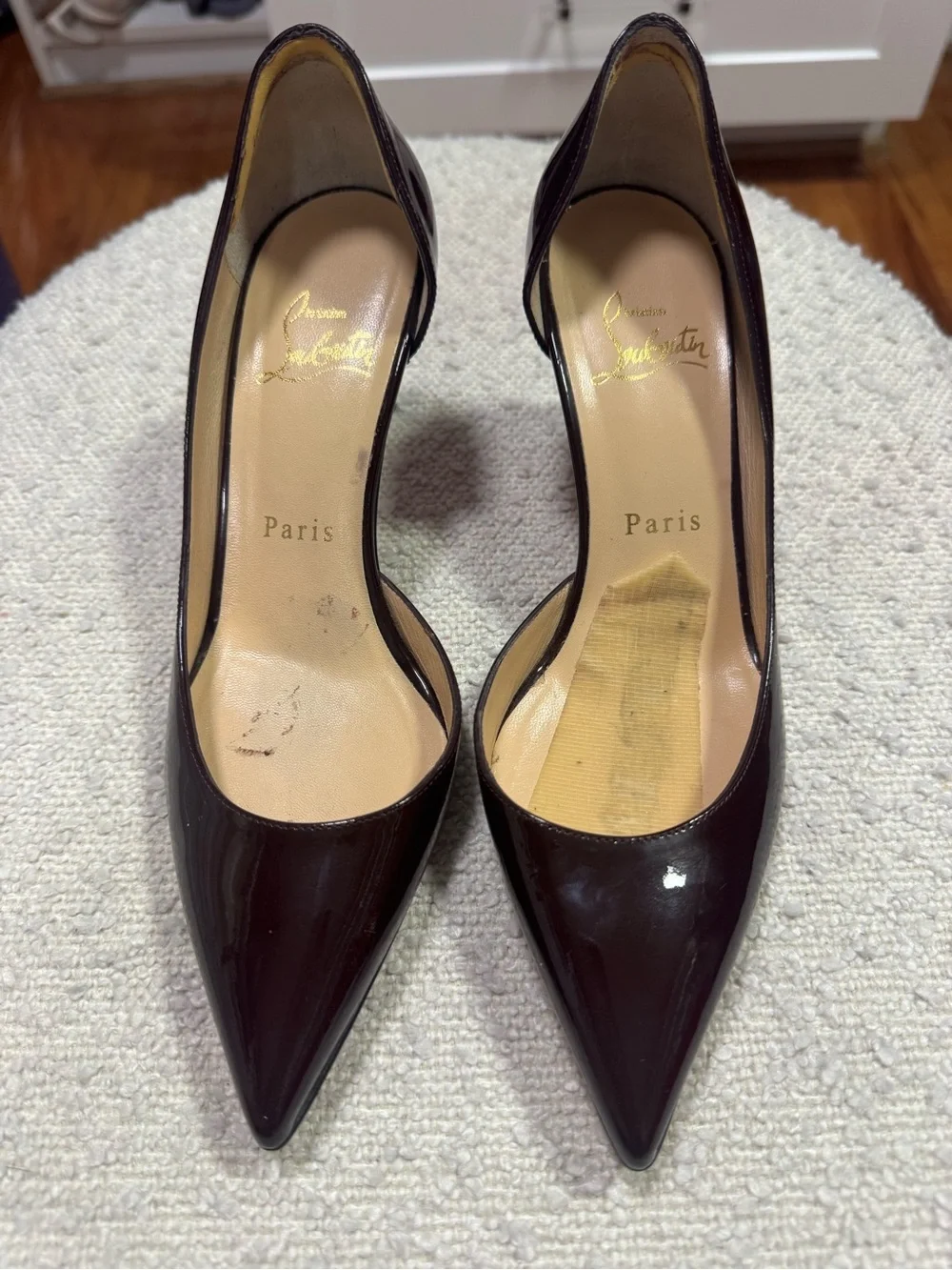 Christian Louboutin Iriza Patent Leather d’Orsay Pumps Oxblood Red Sole EU 36
